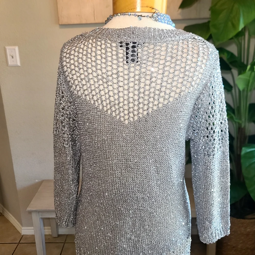Lauren Michelle metallic silver sequin sweater - Picture 6 of 7